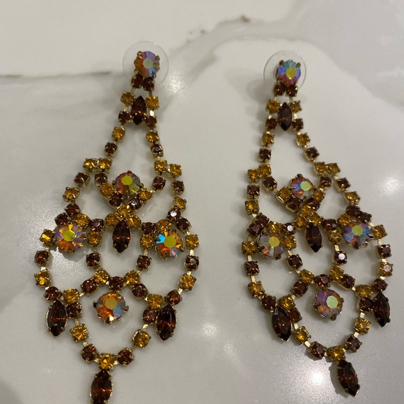 Gold & Auburn Diamond Chandelier Earrings - Picture 2 of 3